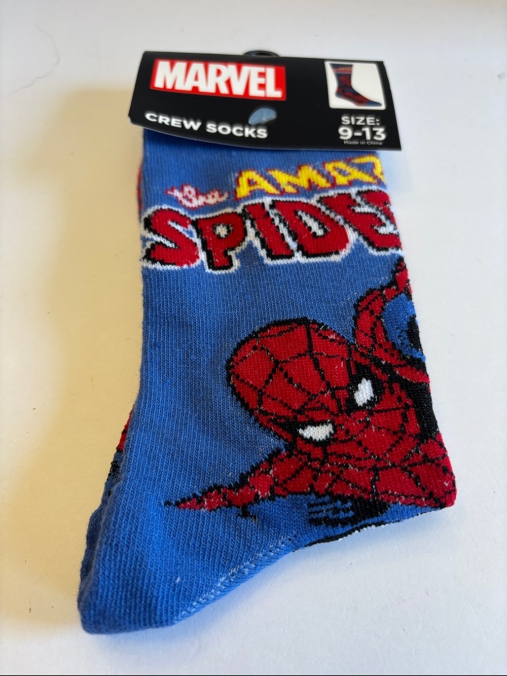 Marvel Spider-Man Blue and Red Graphic Crew Socks Size 9 - 13
